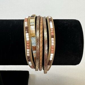 Boho Wrap Bracelet Faux Leather Multi-Layer Band Crystal Leopard Women 1 Pc